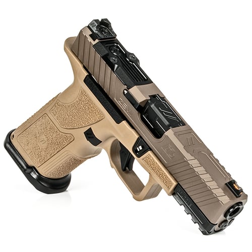ZEV OZ9CXCPTFDEB OZ9 Elite Compact 9mm Luger Caliber with 17+1 Capacity, Overall Flat Dark Earth Finish, Picatinny Rail Frame, Serrated/Optic Cut & Ported Slide & X Polymer Grip